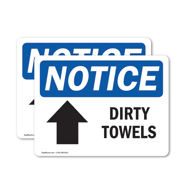 Signmission Dirty Towels (Up Arrow) Sign With Symbol, 18 in W x Rectangle, Vinyl Decal OS-2PACK-NS-D-1218-L-11045 - main